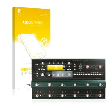 Vorderseite einer Produktverpackung mit dem Markenlogo upscreen. Daneben ist das Gerät Kemper Profiler Stage mit dem zugehörig