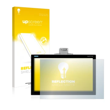 Vorderseite einer Produktverpackung mit dem Markenlogo upscreen. Daneben ist das Gerät Siemens Simatic HMI TP1200 Comfort Pro 