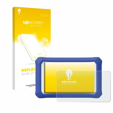 Vorderseite einer Produktverpackung mit dem Markenlogo upscreen. Daneben ist das Gerät Clementoni Clempad X Revolution mit dem