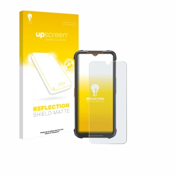 Vorderseite einer Produktverpackung mit dem Markenlogo upscreen. Daneben ist das Gerät AGM H5 mit dem zugehörigen Displayschut