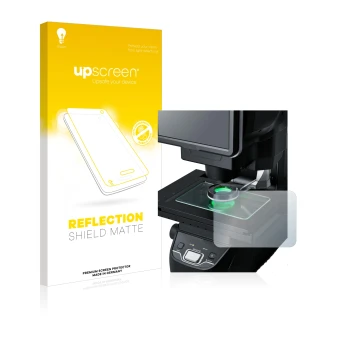 Vorderseite einer Produktverpackung mit dem Markenlogo upscreen. Daneben ist das Gerät Keyence IM-7030 Glasplatte mit dem zuge