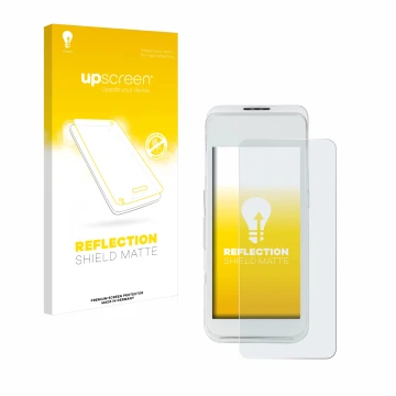 Vorderseite einer Produktverpackung mit dem Markenlogo upscreen. Daneben ist das Gerät Pax A920 Pro mit dem zugehörigen Displa