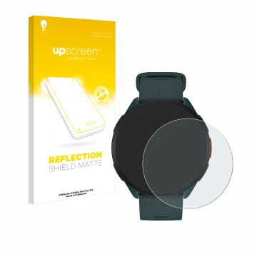 Vorderseite einer Produktverpackung mit dem Markenlogo upscreen. Daneben ist das Gerät Polar Pacer mit dem zugehörigen Display