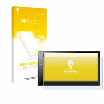 Vorderseite einer Produktverpackung mit dem Markenlogo upscreen. Daneben ist das Gerät Pioneer DMH-A340DAB mit dem zugehörigen