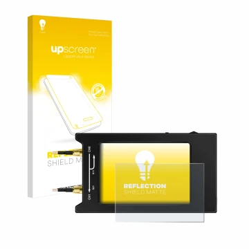 Vorderseite einer Produktverpackung mit dem Markenlogo upscreen. Daneben ist das Gerät NanoVNA H4 mit dem zugehörigen Displays