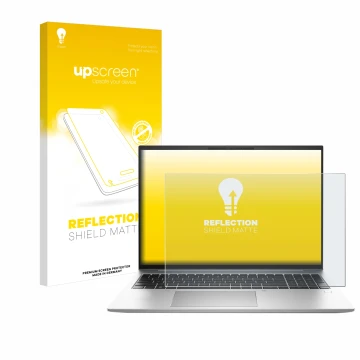 Vorderseite einer Produktverpackung mit dem Markenlogo upscreen. Daneben ist das Gerät HP EliteBook 840 G9 mit dem zugehörigen