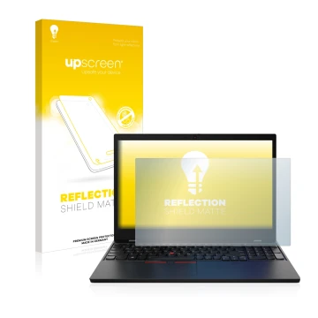 Vorderseite einer Produktverpackung mit dem Markenlogo upscreen. Daneben ist das Gerät Lenovo ThinkPad L15 Gen 2 mit dem zugeh