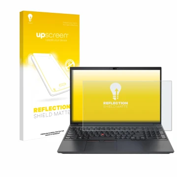 Vorderseite einer Produktverpackung mit dem Markenlogo upscreen. Daneben ist das Gerät Lenovo ThinkPad E15 Gen 2 mit dem zugeh