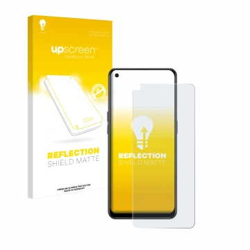 Vorderseite einer Produktverpackung mit dem Markenlogo upscreen. Daneben ist das Gerät Oppo Reno 8 Lite mit dem zugehörigen Di