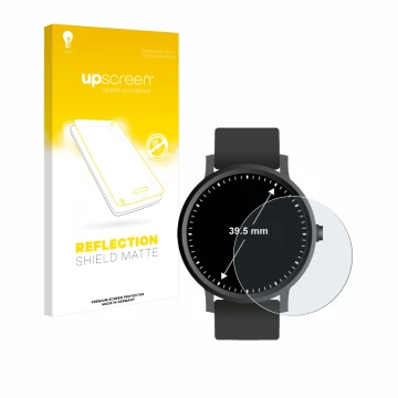 Vorderseite einer Produktverpackung mit dem Markenlogo upscreen. Daneben ist das Gerät Armbanduhren (Kreisrund, ø: 39.5 mm) mi