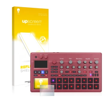 Vorderseite einer Produktverpackung mit dem Markenlogo upscreen. Daneben ist das Gerät KORG electribe Sampler mit dem zugehöri