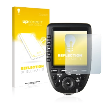 Vorderseite einer Produktverpackung mit dem Markenlogo upscreen. Daneben ist das Gerät Godox XPro mit dem zugehörigen Displays