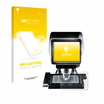 Vorderseite einer Produktverpackung mit dem Markenlogo upscreen. Daneben ist das Gerät Keyence LM-1100 Glasplatte mit dem zuge