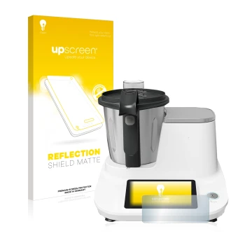 Vorderseite einer Produktverpackung mit dem Markenlogo upscreen. Daneben ist das Gerät Moulinex Click&Cook HF5061 mit dem zuge