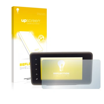 Vorderseite einer Produktverpackung mit dem Markenlogo upscreen. Daneben ist das Gerät Dacia Duster 2 MediaDisplay mit dem zug