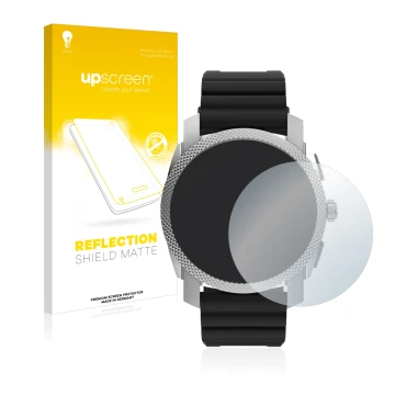 Vorderseite einer Produktverpackung mit dem Markenlogo upscreen. Daneben ist das Gerät Fossil Gen 6 Hybrid Machine (45mm) mit 