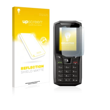 Vorderseite einer Produktverpackung mit dem Markenlogo upscreen. Daneben ist das Gerät Crosscall Core-S4 mit dem zugehörigen D