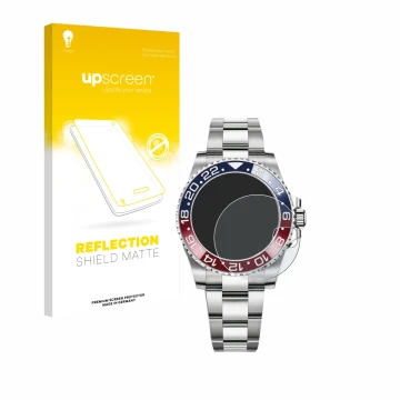 Vorderseite einer Produktverpackung mit dem Markenlogo upscreen. Daneben ist das Gerät Rolex GMT-Master II mit dem zugehörigen