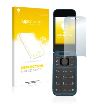 Vorderseite einer Produktverpackung mit dem Markenlogo upscreen. Daneben ist das Gerät Nokia 2660 Flip mit dem zugehörigen Dis