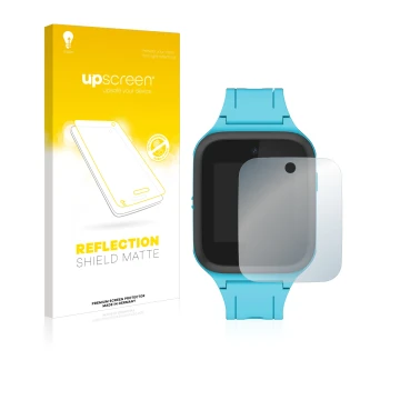 Vorderseite einer Produktverpackung mit dem Markenlogo upscreen. Daneben ist das Gerät TCL Movetime Family Watch MT40 mit dem 