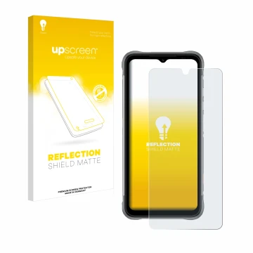 Vorderseite einer Produktverpackung mit dem Markenlogo upscreen. Daneben ist das Gerät Umidigi Bison X10 mit dem zugehörigen D