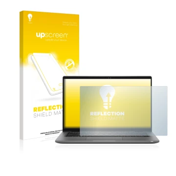 Vorderseite einer Produktverpackung mit dem Markenlogo upscreen. Daneben ist das Gerät Dell Latitude 14 7430 mit dem zugehörig