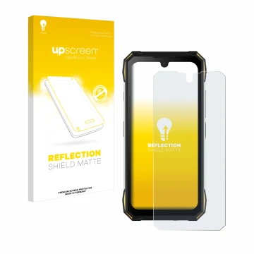 Vorderseite einer Produktverpackung mit dem Markenlogo upscreen. Daneben ist das Gerät Doogee S89 Pro mit dem zugehörigen Disp