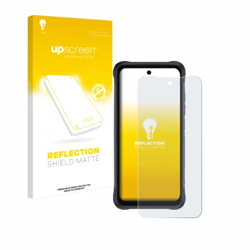 Vorderseite einer Produktverpackung mit dem Markenlogo upscreen. Daneben ist das Gerät Umidigi Bison 2 mit dem zugehörigen Dis