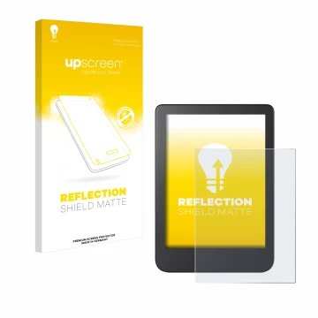 Vorderseite einer Produktverpackung mit dem Markenlogo upscreen. Daneben ist das Gerät Kobo Clara 2E mit dem zugehörigen Displ