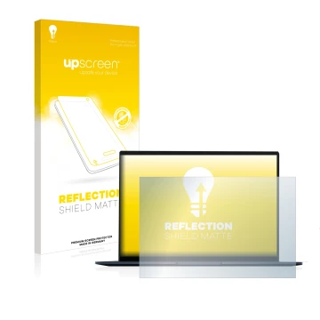 Vorderseite einer Produktverpackung mit dem Markenlogo upscreen. Daneben ist das Gerät ASUS ZenBook 14 OLED mit dem zugehörige