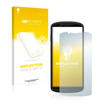 Vorderseite einer Produktverpackung mit dem Markenlogo upscreen. Daneben ist das Gerät Zebra TC58 mit dem zugehörigen Displays