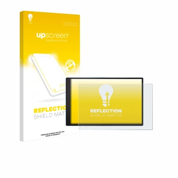 Vorderseite einer Produktverpackung mit dem Markenlogo upscreen. Daneben ist das Gerät Garmin DriveSmart 86 mit dem zugehörige