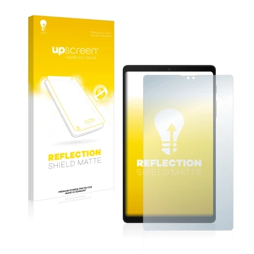 Vorderseite einer Produktverpackung mit dem Markenlogo upscreen. Daneben ist das Gerät Samsung Galaxy Tab A7 Lite 2022 mit dem