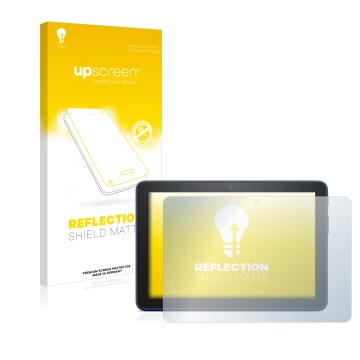 Vorderseite einer Produktverpackung mit dem Markenlogo upscreen. Daneben ist das Gerät Amazon Fire HD 8 Plus 2022 mit dem zuge