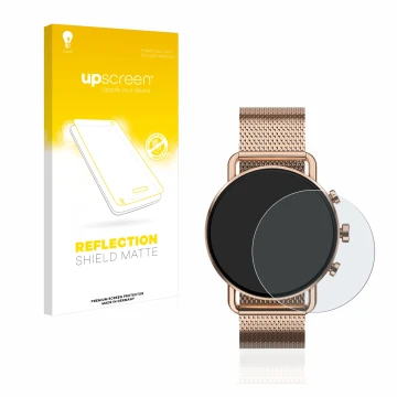 Vorderseite einer Produktverpackung mit dem Markenlogo upscreen. Daneben ist das Gerät Skagen Falster Gen 6 (41 mm) mit dem zu