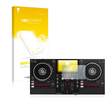 Vorderseite einer Produktverpackung mit dem Markenlogo upscreen. Daneben ist das Gerät Numark Mixstream Pro mit dem zugehörige