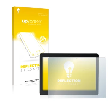 Vorderseite einer Produktverpackung mit dem Markenlogo upscreen. Daneben ist das Gerät Acepad A145 10.1