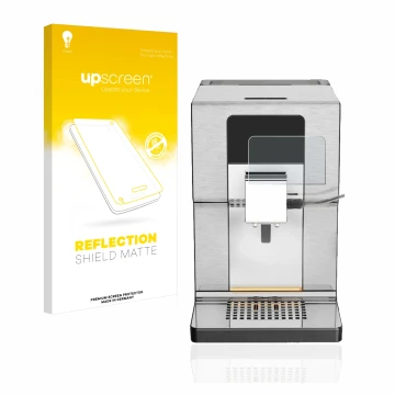 Vorderseite einer Produktverpackung mit dem Markenlogo upscreen. Daneben ist das Gerät Krups Intuition Experience+ EA877D10 mi