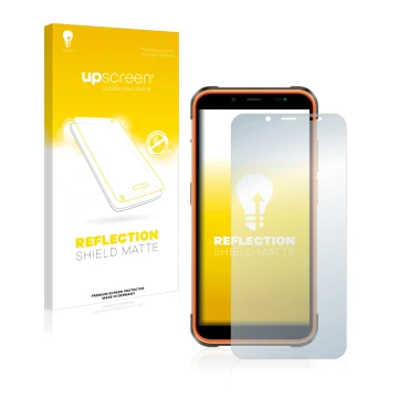 Vorderseite einer Produktverpackung mit dem Markenlogo upscreen. Daneben ist das Gerät Ulefone Power Armor 16 Pro mit dem zuge