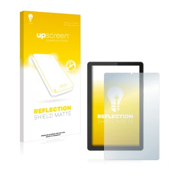 Vorderseite einer Produktverpackung mit dem Markenlogo upscreen. Daneben ist das Gerät Lenovo Tab M9 mit dem zugehörigen Displ