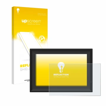 Vorderseite einer Produktverpackung mit dem Markenlogo upscreen. Daneben ist das Gerät Yenock Digitaler Bilderrahmen 10.1 Zoll