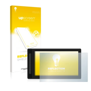 Vorderseite einer Produktverpackung mit dem Markenlogo upscreen. Daneben ist das Gerät Huion Kamvas Pro 16 (2.5K) mit dem zuge