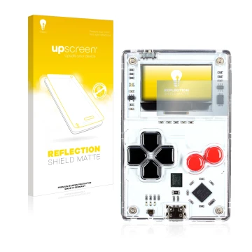Vorderseite einer Produktverpackung mit dem Markenlogo upscreen. Daneben ist das Gerät Arduboy FX mit dem zugehörigen Displays