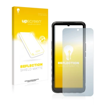 Vorderseite einer Produktverpackung mit dem Markenlogo upscreen. Daneben ist das Gerät Caterpillar Cat S53 5G mit dem zugehöri