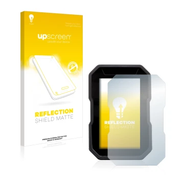 Vorderseite einer Produktverpackung mit dem Markenlogo upscreen. Daneben ist das Gerät Ducati DesertX 2022 mit dem zugehörigen