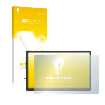 Vorderseite einer Produktverpackung mit dem Markenlogo upscreen. Daneben ist das Gerät Sebbe Facetel Tablet Q10 mit dem zugehö