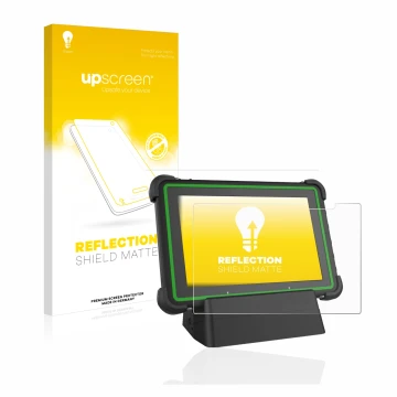 Vorderseite einer Produktverpackung mit dem Markenlogo upscreen. Daneben ist das Gerät Hella Gutmann Mega Macs X (tablet) mit 