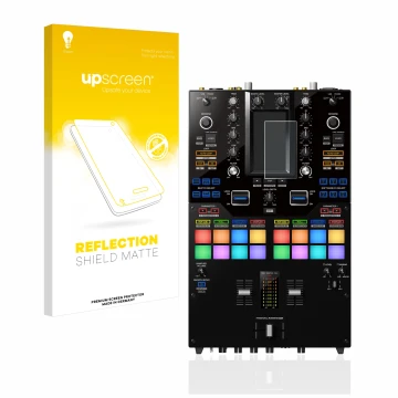 Vorderseite einer Produktverpackung mit dem Markenlogo upscreen. Daneben ist das Gerät Pioneer DJM-S11 mit dem zugehörigen Dis