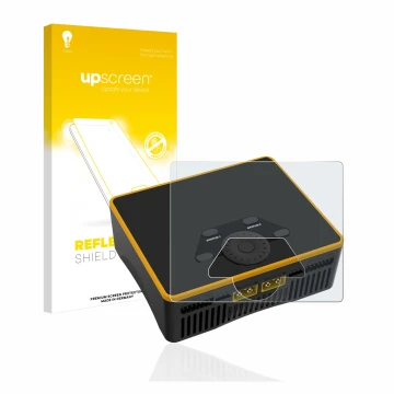 Vorderseite einer Produktverpackung mit dem Markenlogo upscreen. Daneben ist das Gerät Junsi iCharger DX6 mit dem zugehörigen 