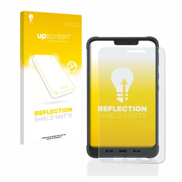 Vorderseite einer Produktverpackung mit dem Markenlogo upscreen. Daneben ist das Gerät Samsung Galaxy Tab Active 3 Enterprise 